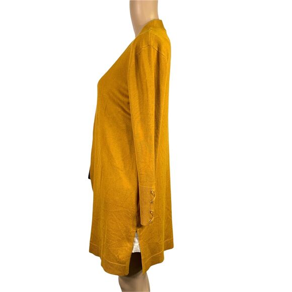 JM Collection Womens Cardigan Sweater Duster Laced Cuff Open Mustard 0 Petite - Picture 7 of 12